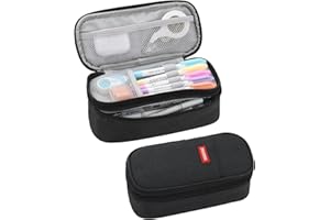 Tergopa Pencil Case Aesthetic Pencil Bag with Zipper Pencil Pouch Big for Boys Kids Teens Adults Stationery Pencil Case Organizer for School Black