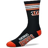 FBF - NFL 4 Stripe Deuce Crew Socks Mens Size X-Large XL - Cincinnati Bengals