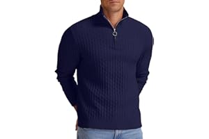 Askdeer Men's Quarter Zip Sweater Cable Knit Sweater Mock Neck Polo Sweater Soft Casual Pullover Sweater with Ribbing Edge