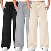 LessonZoo 3 Pack Girls' Sweatpants Straight Wide Leg Kids Drawstring Casual Joggers Teen Loose Athletic Pants with Pockets