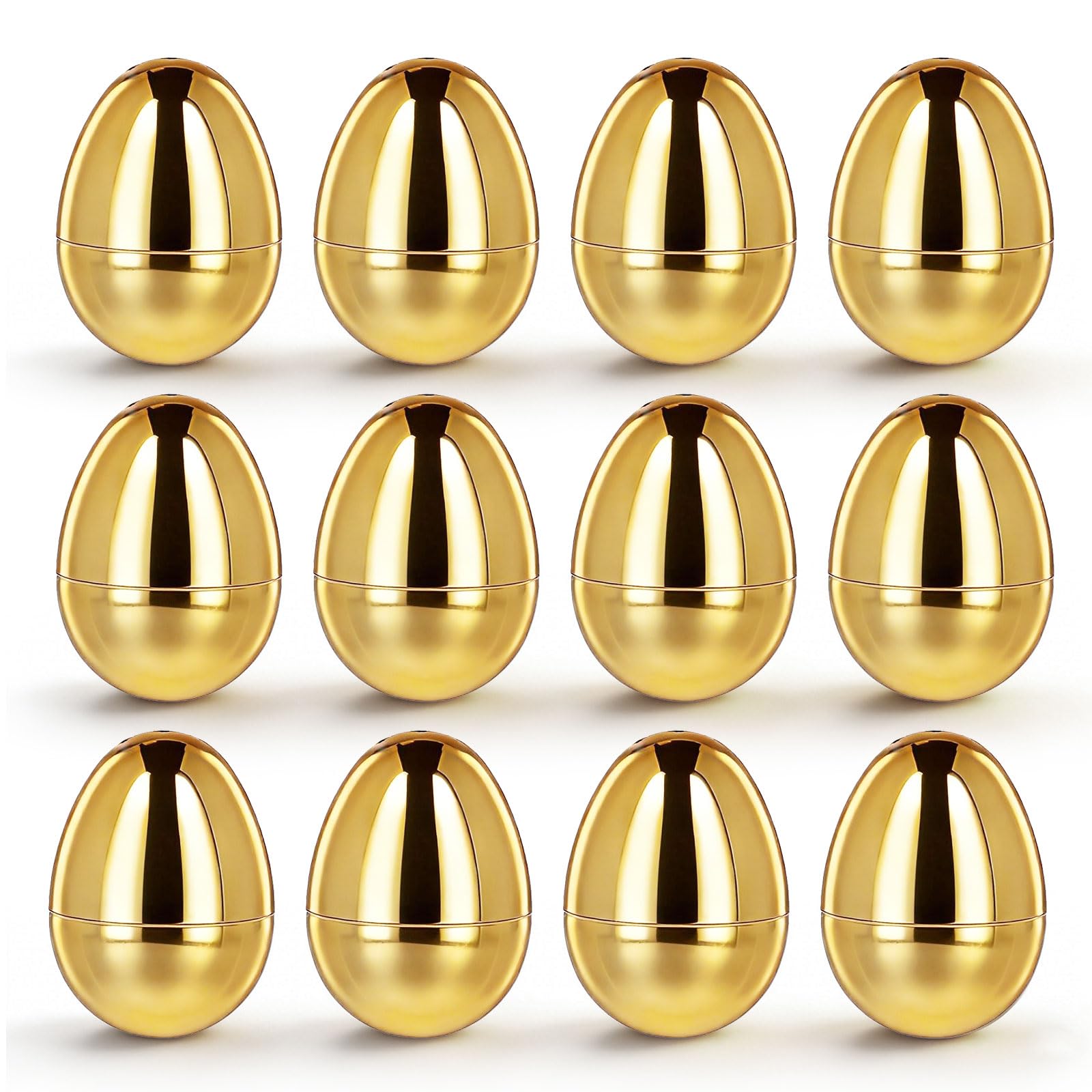 MGparty 12 Pack Gold Easter Eggs with Hinge Bulk 2.3" Empty Fillable Plastic Eggs Bright Eggs for Easter Eggs Hunt Basket Stuffers Fillers