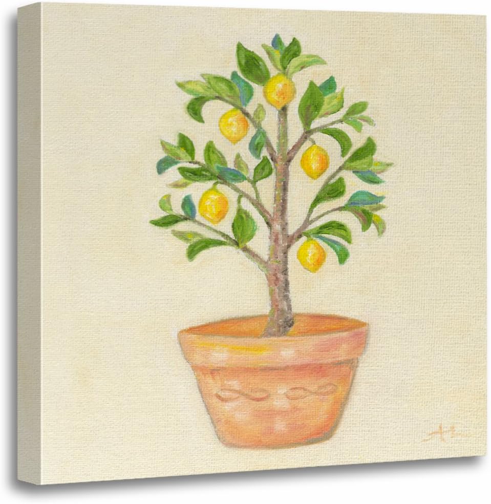TORASS Canvas Wall Art Print Yellow Topiary Lemon Tree Green Italian Artwork for Home Decor 20" x 20"