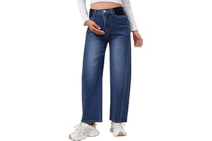 FABRACK Women's Maternity Barrel Jeans Elastic Waist Stretch Mid-Rise Jeans Side Panel Pregnancy Denim Pants