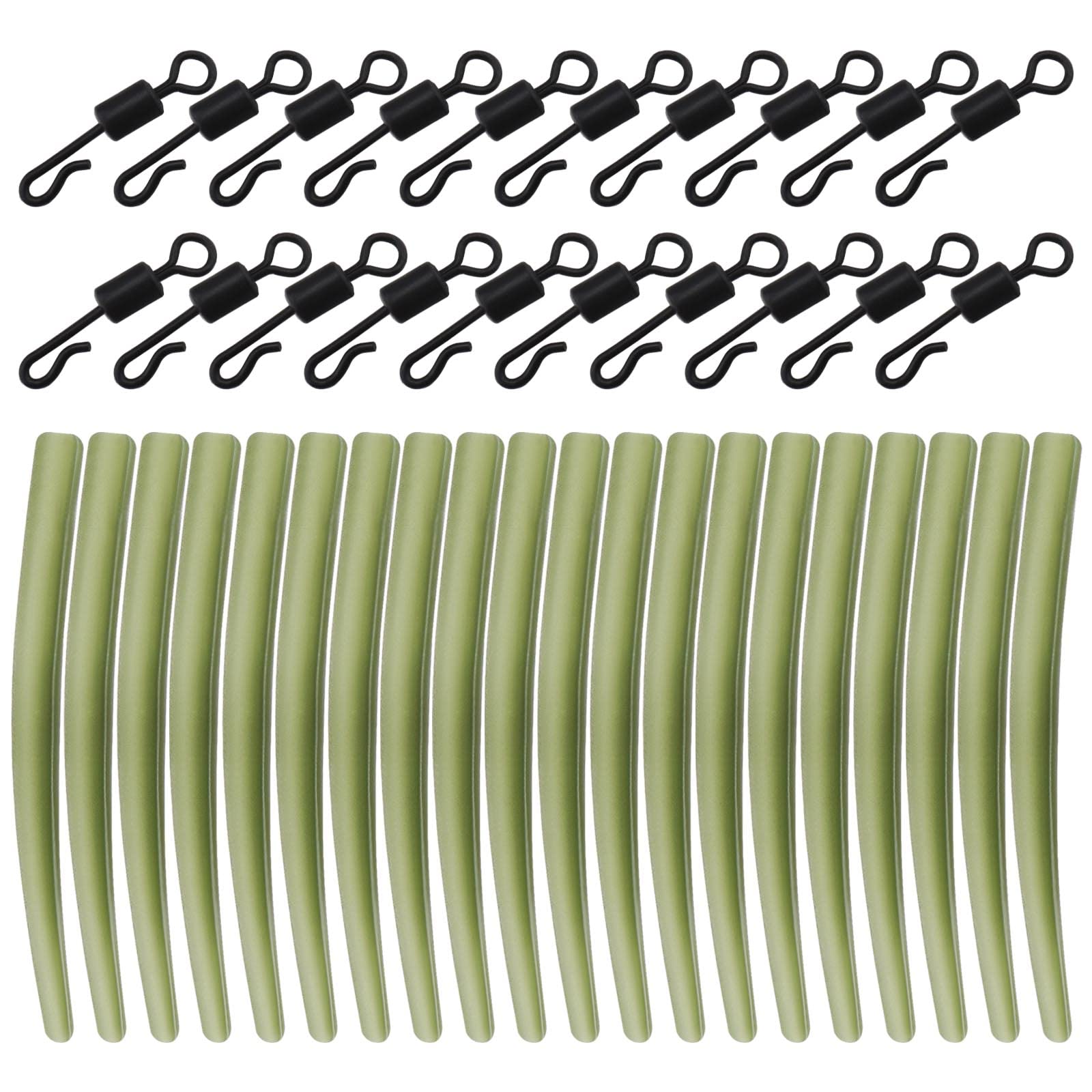 YINETTECH 40Pcs Anti Tangle Sleeves Quick Change Swivels Replacement Carp Fishing Terminal Tackle Accessories for Pulley Rigs Portland Rigs Running Ledgers
