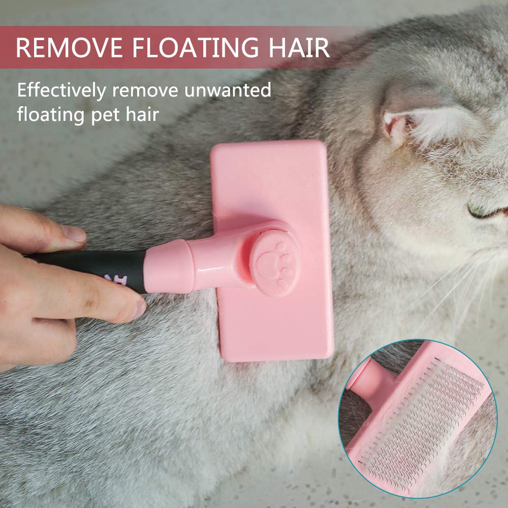 HATELI Self Cleaning Slicker Brush for Cat & Dog - Cat Grooming Brushes for Shedding Removes Mats, Tangles and Loose Hair Suitable Cat Brush for Long & Short Hair (Pink): Beauty