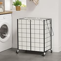 WOWLIVE Double Laundry Hamper with Wheels,Metal