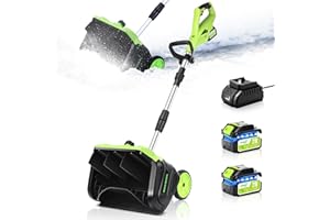 Cordless Snow Shovel with Wheels, 16" Electric Snow Blower Wireless 21V 3000mAh Batteries, 21FT Throw Distance, Lightweight, 