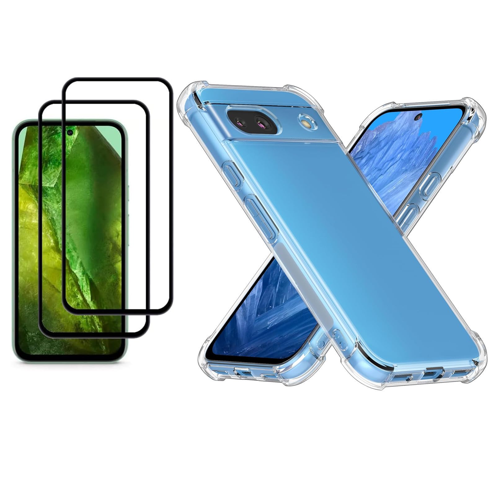 Photo 1 of [2+2 Pack] for Google Pixel 8A Case Clear with 2 X Screen Protector Full Coverage + 2 X Pixel8A Phone Case Support Wireless Charging Slim Shockproof Phone Bumper Cover for Google Pixel 8A 6.1" (8A)