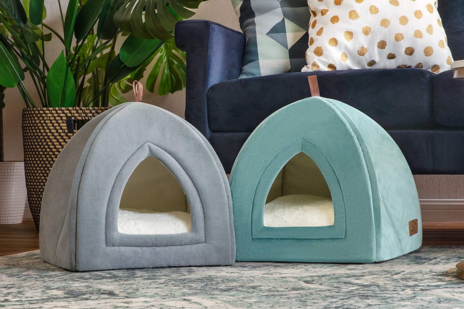 Bedsure Pet Tent Cave Bed for Cats/Small Dogs - 15x15x15 inches 2-in-1 Cat Tent/Kitten Bed/Cat Hut with Removable Washable Cushioned Pillow - Microfiber Indoor Outdoor Pet Beds, Washed Blue : Pet Supplies