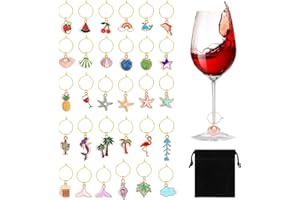 xutong Wine Glass Charms,Summer Beach Themed Set of 30,for Markers Glass Tags Drink Markers for Stem Glasses Fun Wine Charms