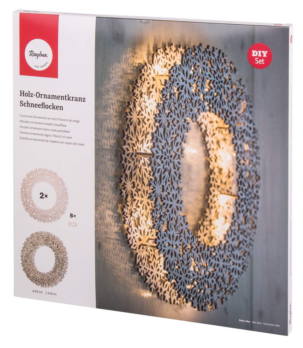 Rayher Wood.ornam.wreath Star,FSC Mix Credit,35cm ø, natural, 10-part, with crosspieces, box 1Set, 62903505