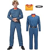 DAZCOS Curly Cosplay for Men Blue Jumpsuit Coveralls Horror Game Costume for Halloween