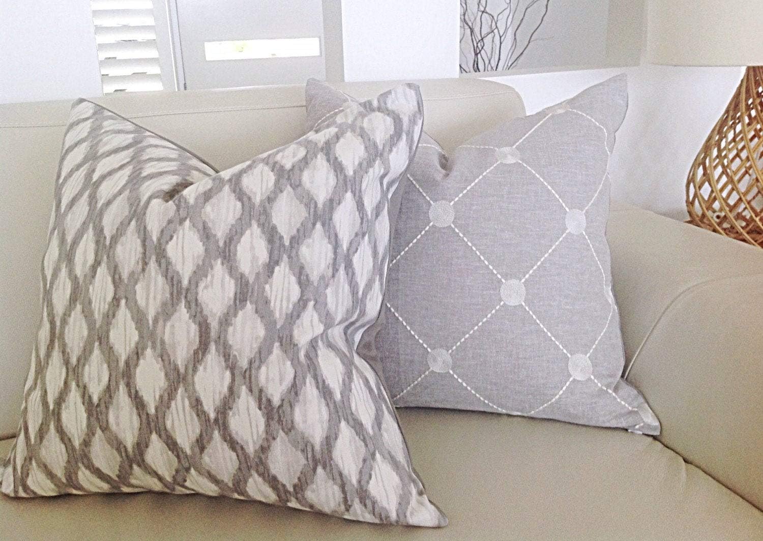 Hose233 Grey Linen Cushions Pillows Trellis Cushion Cover Grey Cushion Cover Modern Style Decorative Scatter cushions Throw Toss Pillows 16x16