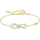 Seelove Moissanite Infinity Heart Bracelets for Women,925 Sterling Silver,18K Gold Plated,Adjustable Anniversary Birthday Fine Jewelry Gifts for Wife Her Mom