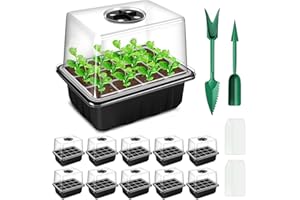 YAUNGEL Seed Starting Trays, 10 Pack 120 Cells Thicken Seed Starter Tray Kit with Humidity Dome/Heightened Lids Durable Growing Trays for Greenhouse & Gardens, Black