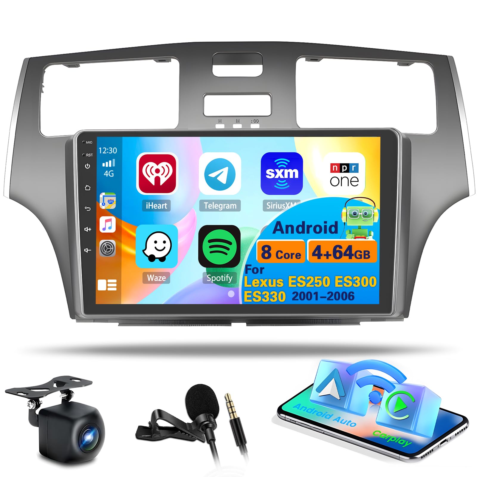 Photo 1 of Inefala 4GB 64GB Stereo for Lexus ES250 ES300 ES330 2001 2002 2003 2004 2005 2006 CarPlay Radio 8 Core Android 13 Head Unit Backup Camera IPS 9 Inch Touchscreen GPS DSP 59UI