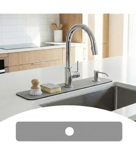 Customizable Kitchen Sink Faucet Mat – 30"L X 5.5"W Splash Guard With Pre-Cut Center Hole, Trimmable To Fit 2-3 Hole Faucets & Irregular Sinks, Super Absorbent Drip Catcher For Bathroom Counter