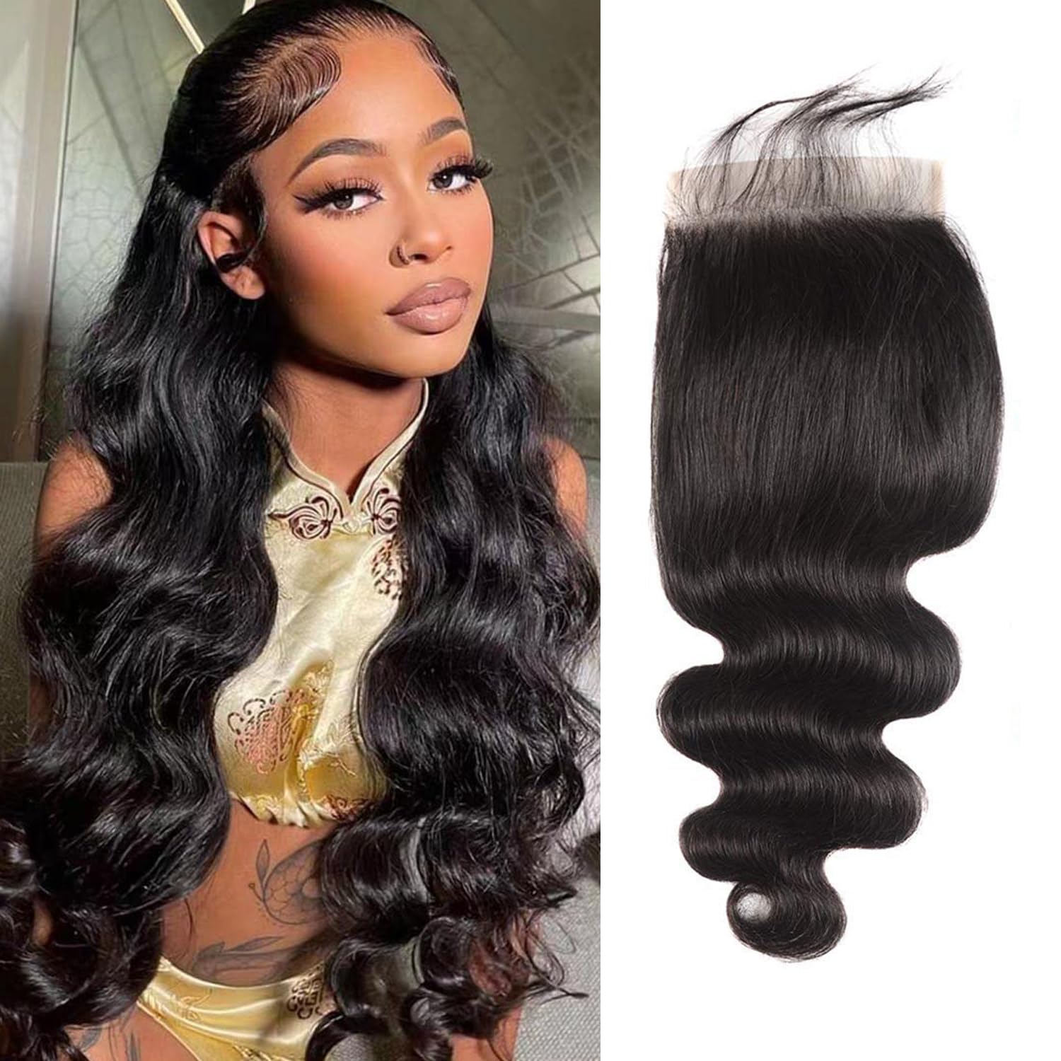 6x6 Lace Closure Body Wave Human Hair for Women 6 by 6 Transparent Lace Closure Human Hair Only Free Part 18 inch — image 1