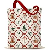 Puuonnnnno Christmas Reindeer Canvas Tote Bag, Xmas Gift Bag, Canvas Shoulder Bag Reusable Grocery Shopping Gym Travel