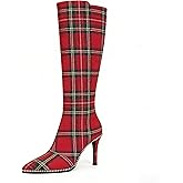 Younton Knee High Boots for Women Stiletto Heel Boot Classic Pointed Toe Booties Beaded Bootie for Work Office Comfortable Retro High Heel Boots