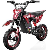36V Electric Dirt Bike for Kids Ages 4-10, 700W Peak 15.5MPH, 3-Speed Modes | 13.7miles &amp; up to 100min long-range, 150lbs load, pro dual suspension, kids dirt bike w/rainbow LED lights, all-terrain tires