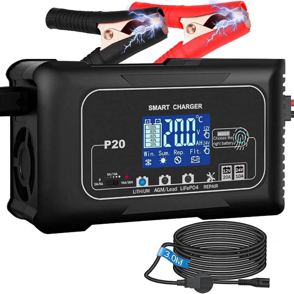 HTRC 20A Car Battery Charger 12V/24V LCD Desulfator Maintainer LiFePO4 Lead-Acid