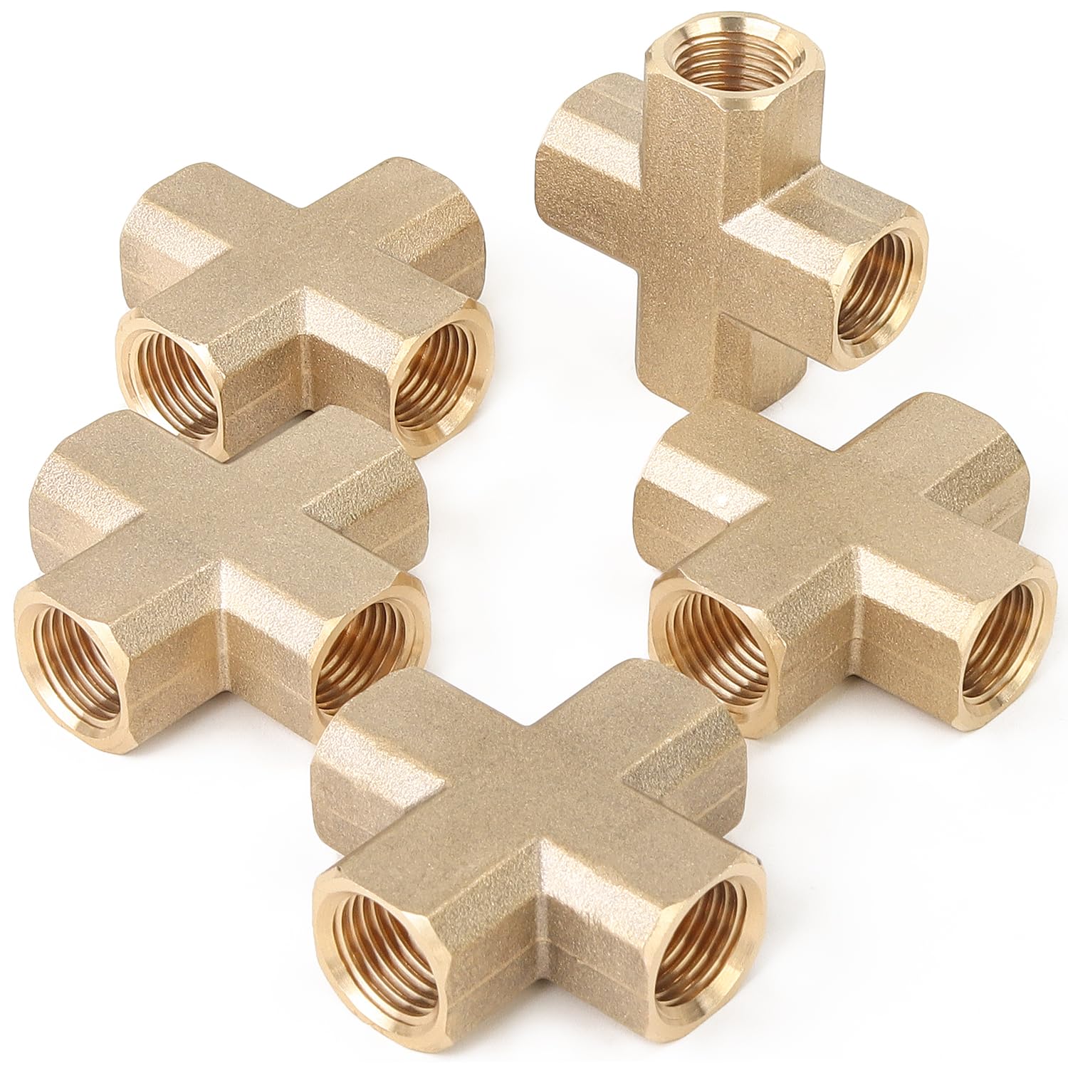 LTWFITTING Brass BSP Pipe Female Cross Fitting 1/4-Inch BSPP 4 Way Fuel Air Water (Pack of 5)