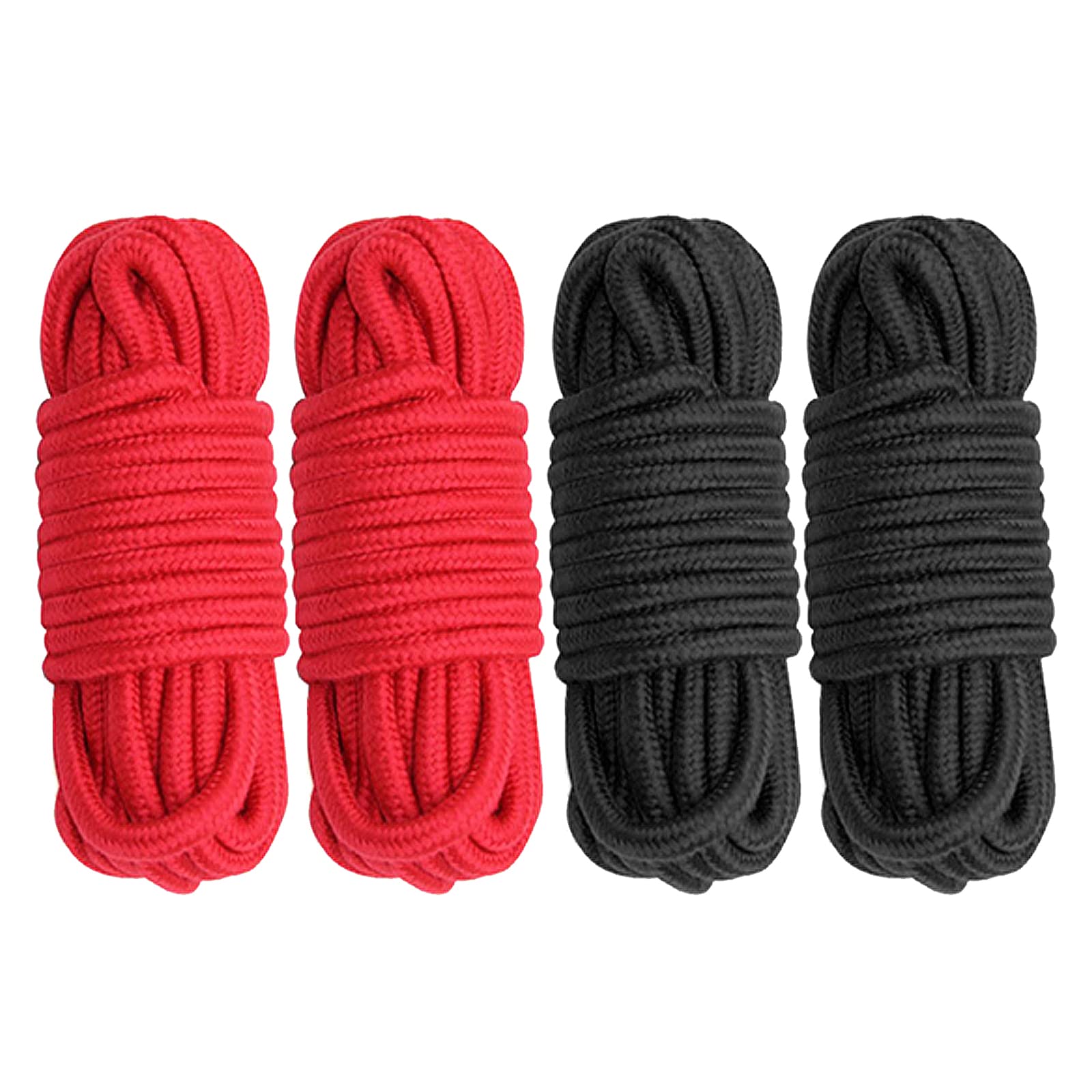 Cosymate Soft Cotton Rope Binding Rope All Purpose Thick Cotton Twisted Knot Tying Rope, 8mm Diameter, 5m Long, Pack of 4, Black and Red