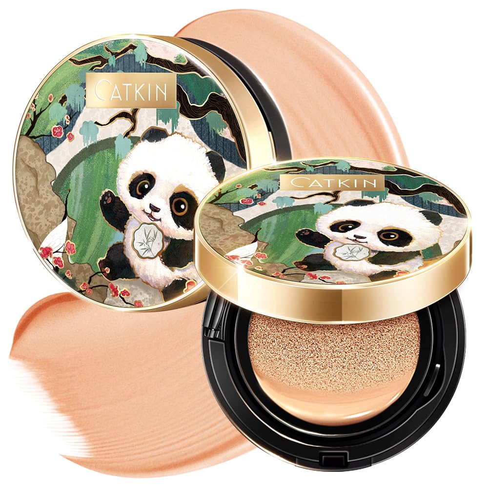 CATKIN Panda Land Foundation Full Coverage, Breathable Cushion Foundation with Nourishing and Long-wearing Formula for Sensitive Skin, Sheer Semi-matte Finish, Refill Included, 15g*2 — image 1