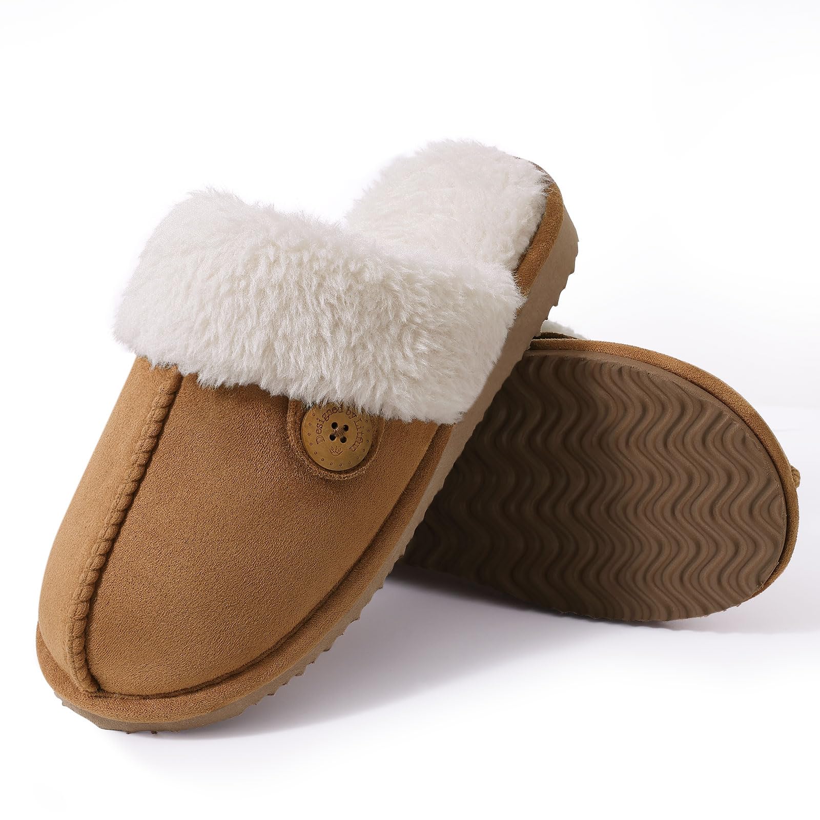 Litfun Fuzzy Slippers for Women with Memory Foam Winter Fluffy House Shoes Indoor Outdoor