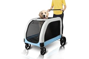 ZHUOKECE Dog Stroller for Large Dogs, Extra Large Pet Stroller Up to 132 lbs,Travel Folding Carrier Animal Stroller with Adjustable Handle,Dog Carriage for 2-3 Dogs(Blue)