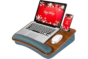 LAPGEAR Portable Laptop Lap Desk with Pillow Cushion, Anti-Slip Strip, Tablet or Phone Storage Slot, Pen and Pencil Pocket, a