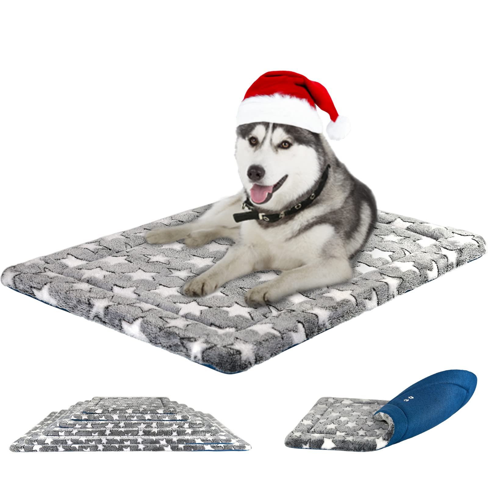 KROSER Dog Bed Mat - Reversible Cool & Warm, 106x71cm, Machine Washable, High Density Foam, Extra Large Dogs, Grey Blue — image 1