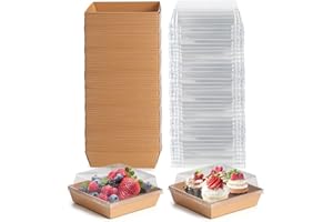 NORXZIORE Charcuterie Boxes with Clear Lids 100 Pack, Square Disposable Paper Bakery Boxes, Food Containers to Go for Strawberries, Cupcakes, Desserts, Donuts, Party, Wedding, Outdoors and Home Use (Brown)