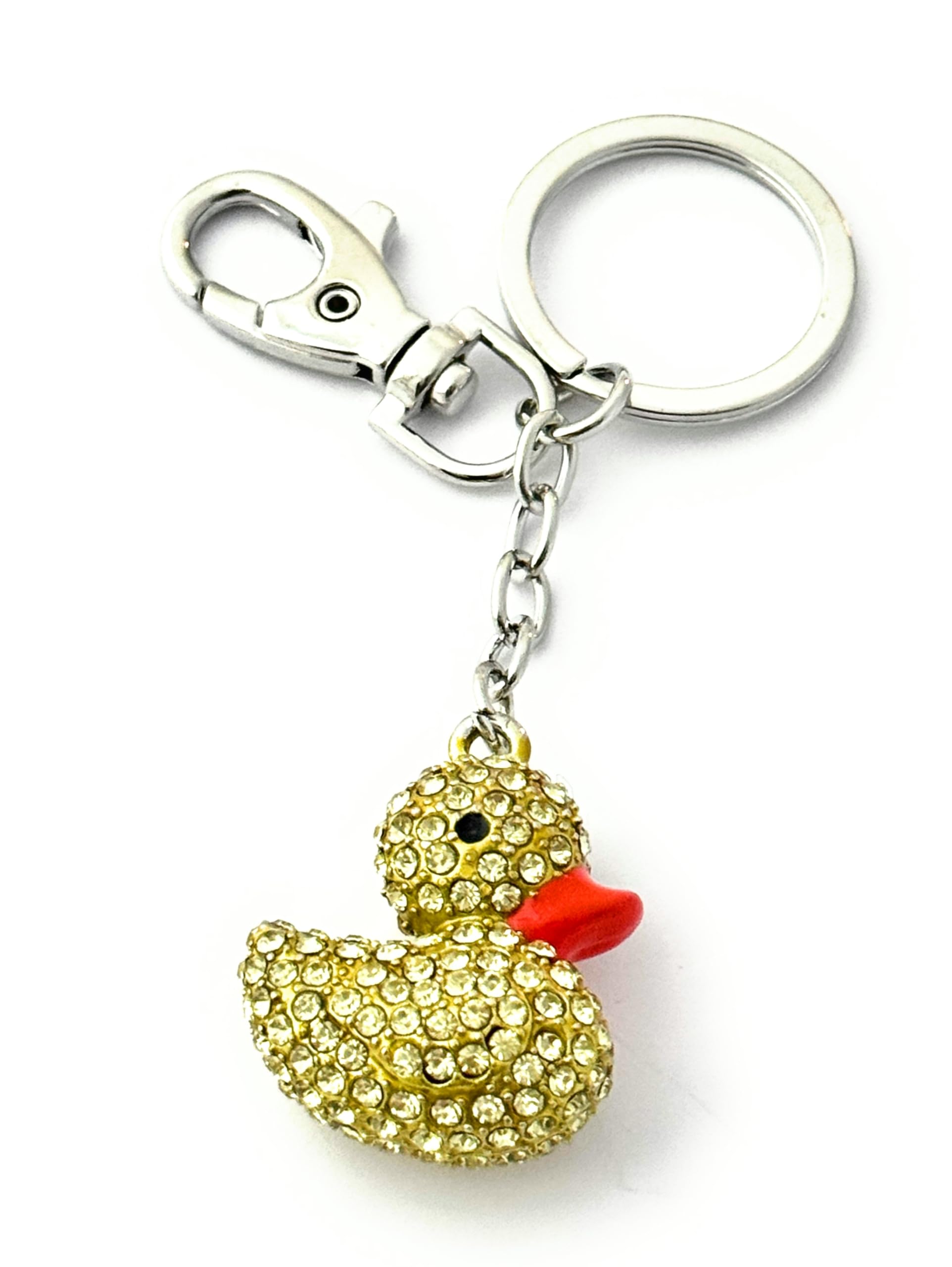 FizzyButton Gifts Duck Duckling Charm Keyring Key Ring with Lobster Clasp and Rhinestone Detail