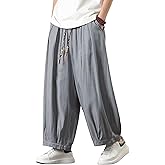 Tripleberly Mens Harem Pants with Pockets Wide Leg Baggy Capri Yoga Pants Japanese Parachute Shorts Drawstring Elastic Waist