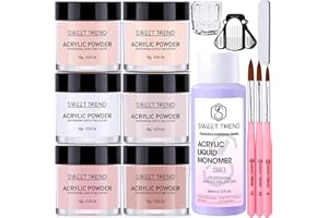 SWEET TREND Acrylic Nail Kit for Beginners: 6 Colors Acrylic Powder and Liquid Starter Set - White Nude Lotus Light Pink Brown - Professional Kit with Nail Brushes Files Forms for Salon Home DIY Practice
