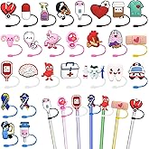 ZYNERY 26 PCS Silicone Straw Cover, Nurse Themed Straw Cover Cap, Anti-Dust Seal Straw Caps for Reusable Straws, Straw Toppers for 6-8mm Straws, Straw Tips Cover for Doctor Nurse Party Gifts
