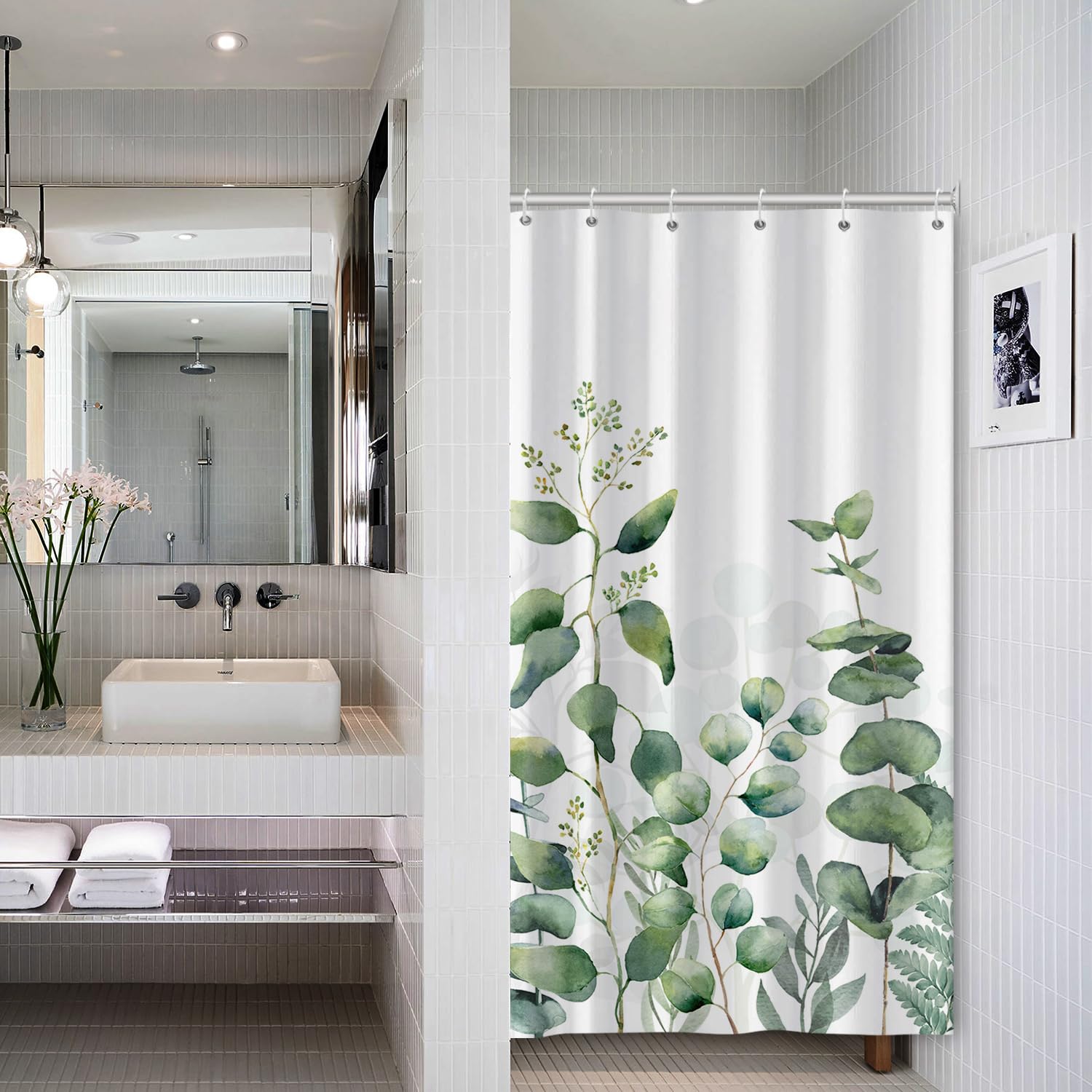 AWERT Small Half Size Stall Shower Curtain with 6
