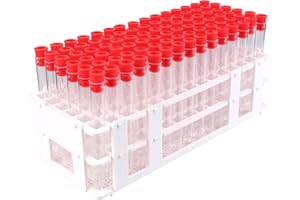 BIPEE 90 Tube - 13x100mm Clear Plastic Test Tube Set with Caps and Rack
