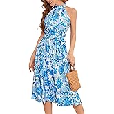 Bbonlinedress Women Halter Summer Floral Wedding Guest Dress Midi Casual Beach Vacation Flowy Boho Dress