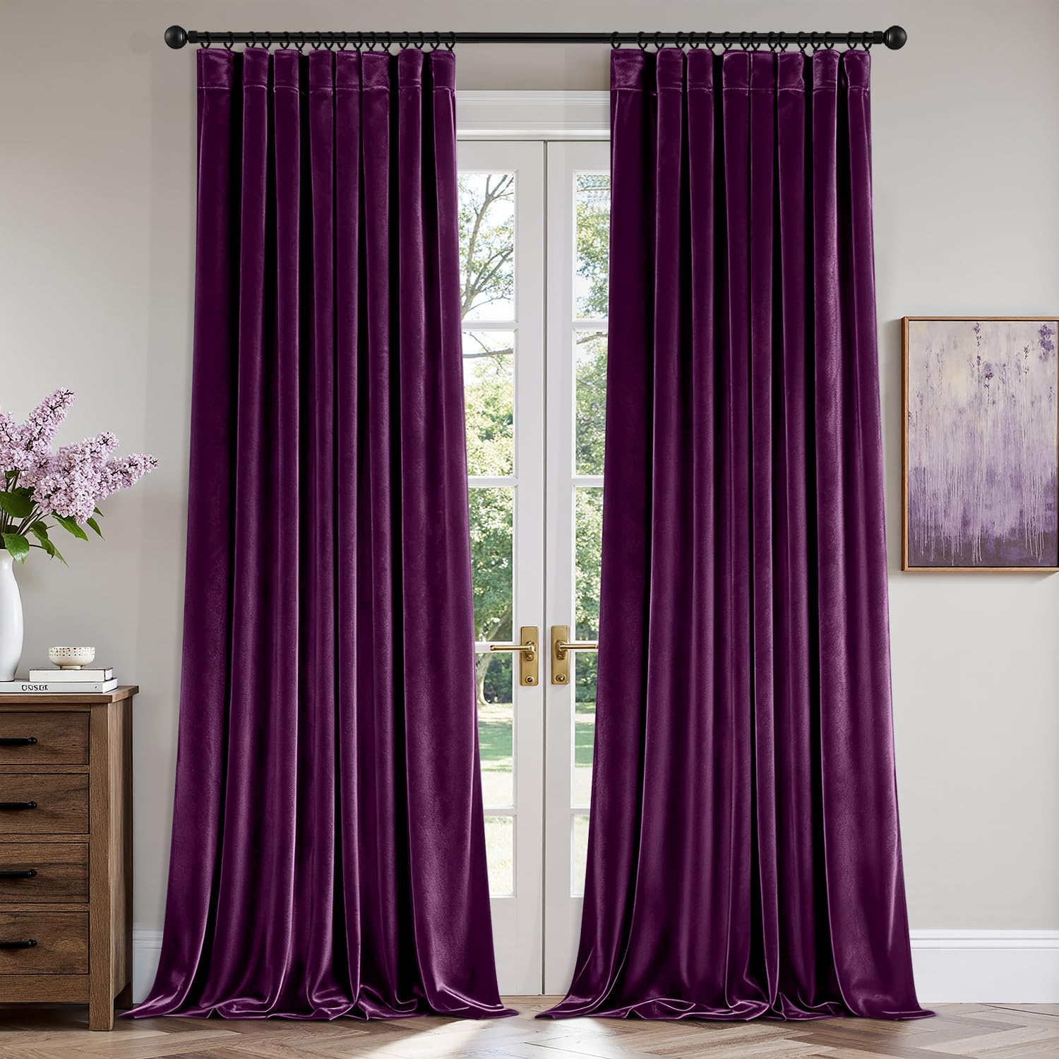 Photo 1 of ANRODUO Purple Velvet Curtains 108 Inches Long Blackout Thermal Insulated Soundproof Curtain Privacy Room Darkening Curtains Pinch Pleat Window Drapes for Bedroom Living Room Set of 2