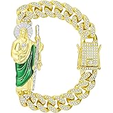 GXLYFG San Judas Tadeo Bracelet Stainless Steel 24k Gold Plated Saint Jude Pendant Catholic Mexican Bracelets For Men (Gold 286)