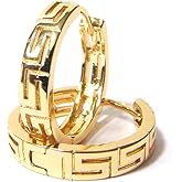 0.75 Inch Greek Key Yellow Gold Filled Plated Hoop Earrings