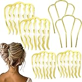 6 PCS Metal Hair Side Combs Pins Fork Clip Teeth Stick for Updo Bun, U Shape Hair Accessories for Vintage Hairstyle, Gold for Thick Hair