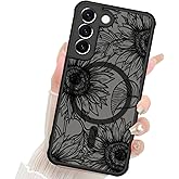 Fiyart Designed for Samsung Galaxy S22 Case Matte Flowers Design Compatible with MagSafe,Cute Sunflowers Anti-Scratch Translucent Phone Cover for Women Girls 6.1"-Black