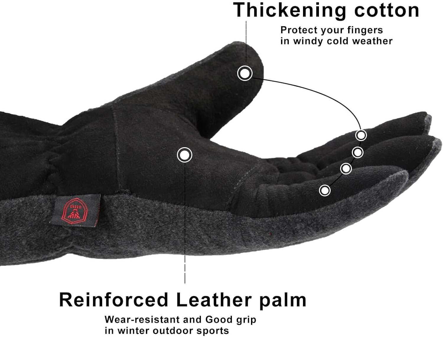 OZERO Winter Gloves Water Resistant Thermal Glove with Deerskin Suede Leather and Insulated Polar Fleece for Driving/Cycling/Running/Hiking/Snow Ski in Cold Weather - Warm Gifts for Men and Women : Clothing
