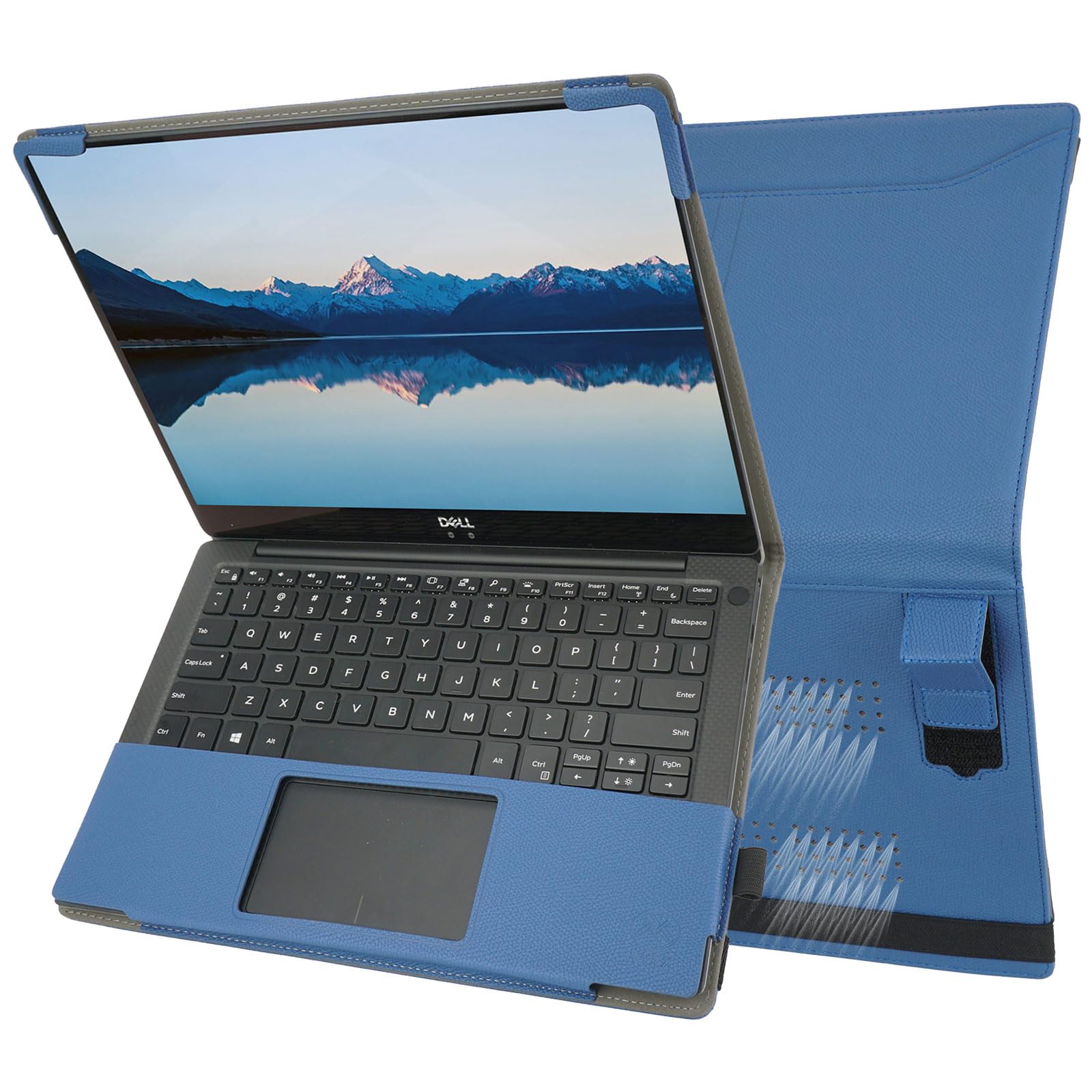 TYTX PU Leather Folio Book Cover Case Compatible for 2018~2022 13.3" Dell XPS 13 9370 9380 9305 7390 non-2-in-1 Notebook Computers ONLY (Blue)