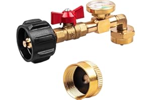 2026 Upgraded Propane Refill Adapter 20lb to 1lb Camping with Tank Gauge, Throwaway Disposable Cylinder Propane Bottle Connec