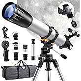 Telescope,90mm Aperture 900mm Professional Refractor Telescope,Magnification 450X High Powered Telescope,Telescopes for Adults & Kids with Remote Control,Tripod,Phone Adapter,Carrying Bag